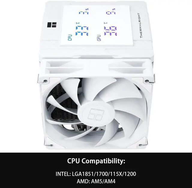Alt view image 3 of 5 - Thermalrlght Peerless Assassin 120 Digital White CPU Cooler Air with 6X6mm Heatpipes, Magnetic Display Board Top Cover,Heatsink CPU Cooler, for AM4/AM5 and Intel lga1700/1851/1150/1151/1200