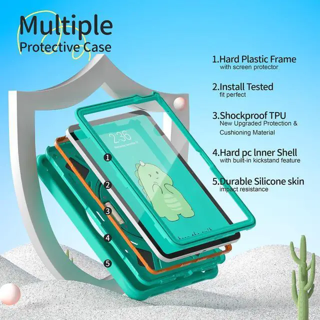 Alt view image 2 of 5 - TSQQST for iPad (A16) 11th/10th Generation Dinosaur Case for Kids Boys with Built in Screen Protector & Stand, Rugged Shockproof 3D Cute Cartoon Design, Strap Hangs in Car, Green