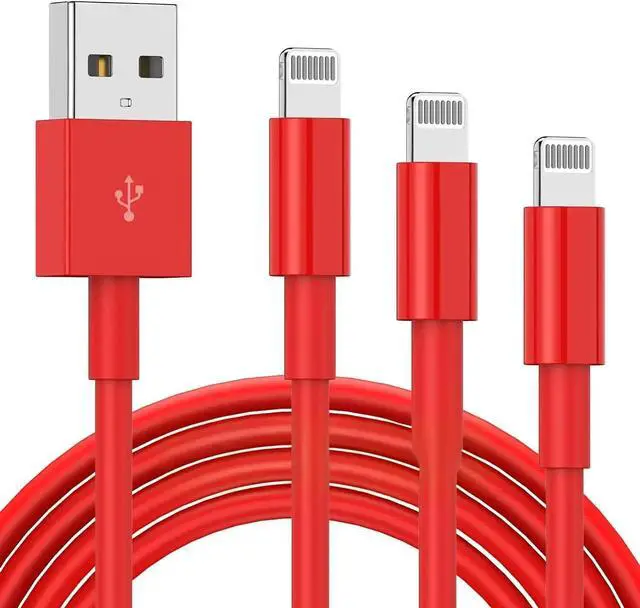 Main image of 5 Pack Apple MFi Certified Charger Cable 10ft, Lightning to USB Cable Cord 10 Foot, 2.4A Fast Charging,Apple Phone Long Chargers for iPhone 13/12/11/11Pro/11Max/ X/XS/XR/XS Max/8/7/6 Red