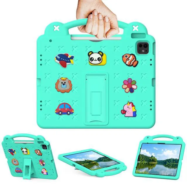 Main image of UUcovers Kids Case for iPad Air 13 inch M3 2025/M2 2024,iPad Pro 13 inch M4 2024 & iPad Pro 12.9 inch Case 6th/5th/4th/3rd Gen 2022 2021 2020 2018 with Stand/Pencil Holder/Handle, Mint Green Bear