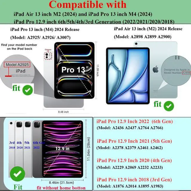 Alt view image 2 of 5 - UUcovers Kids Case for iPad Air 13 inch M3 2025/M2 2024,iPad Pro 13 inch M4 2024 & iPad Pro 12.9 inch Case 6th/5th/4th/3rd Gen 2022 2021 2020 2018 with Stand/Pencil Holder/Handle, Mint Green Bear