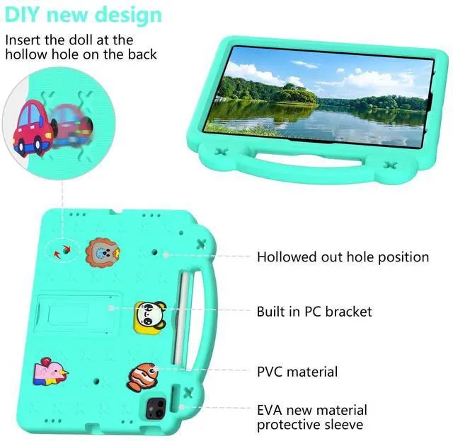 Alt view image 4 of 5 - UUcovers Kids Case for iPad Air 13 inch M3 2025/M2 2024,iPad Pro 13 inch M4 2024 & iPad Pro 12.9 inch Case 6th/5th/4th/3rd Gen 2022 2021 2020 2018 with Stand/Pencil Holder/Handle, Mint Green Bear