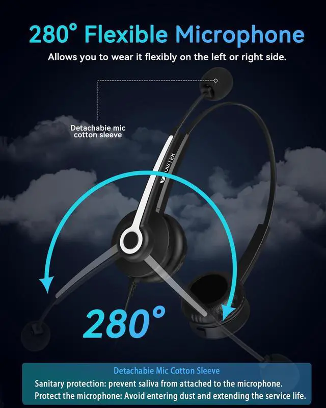 Alt view image 4 of 5 - Voistek USB Headset with Microphone,Wired Headset for PC/Laptop,Computer Headphones with Mic Noise Canceling & Volume Control for Work,Home,Office,Teams Meetings,Online Class,Skype,Zoom