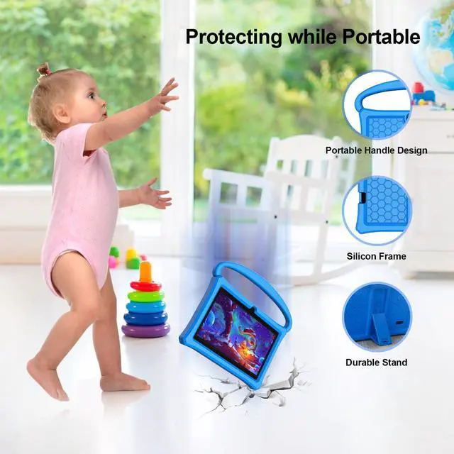 Alt view image 4 of 5 - VOLENTEX Kids Tablet 7 inch, Age 3-7, Android 13 PAD for Kids,4(2+2) GB RAM 32GB ROM Quad-Core with Shockproof Case for Toddler Educational, Bluetooth, WiFi, Dual Camera (Blue)