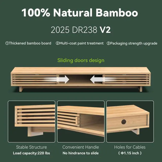 Alt view image 4 of 5 - WELL WENG Dual Monitor Stand Riser with Sliding Door, Double Computer Laptop Stand Desk Shelf Organizer with Storage (Natural Bamboo, 38 Inch)