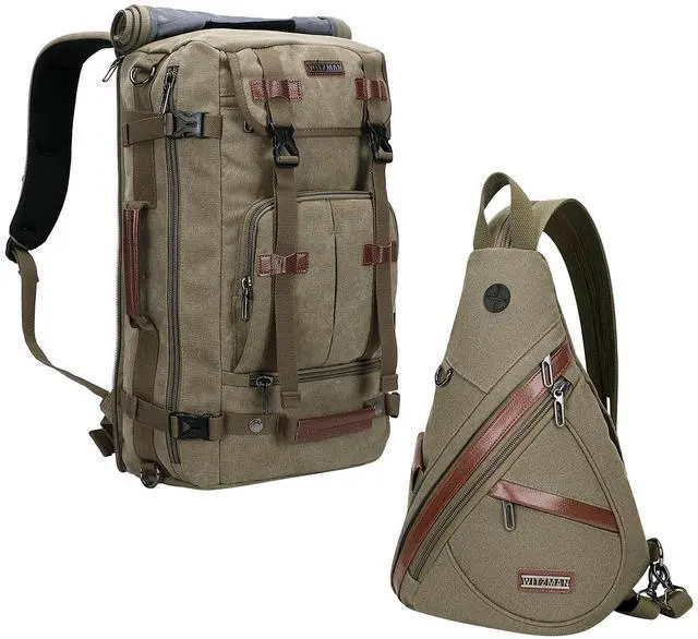 Main image of WITZMAN Canvas Backpack Vintage Travel Backpack Large Laptop Bags Convertible Shoulder Rucksack Canvas Sling Bag Sling Backpack Crossbody Chest Bag