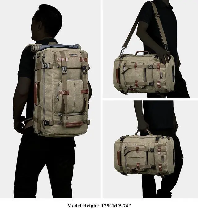 Alt view image 3 of 5 - WITZMAN Canvas Backpack Vintage Travel Backpack Large Laptop Bags Convertible Shoulder Rucksack Canvas Sling Bag Sling Backpack Crossbody Chest Bag