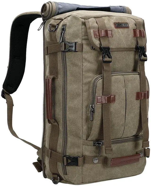 Alt view image 2 of 5 - WITZMAN Canvas Backpack Vintage Travel Backpack Large Laptop Bags Convertible Shoulder Rucksack Canvas Sling Bag Sling Backpack Crossbody Chest Bag