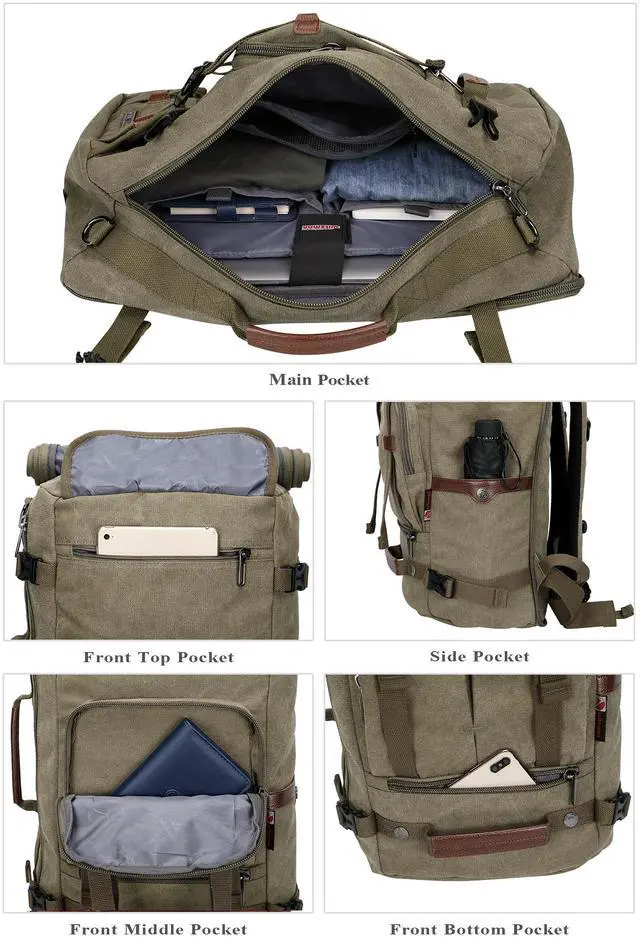 Alt view image 5 of 5 - WITZMAN Canvas Backpack Vintage Travel Backpack Large Laptop Bags Convertible Shoulder Rucksack Canvas Sling Bag Sling Backpack Crossbody Chest Bag