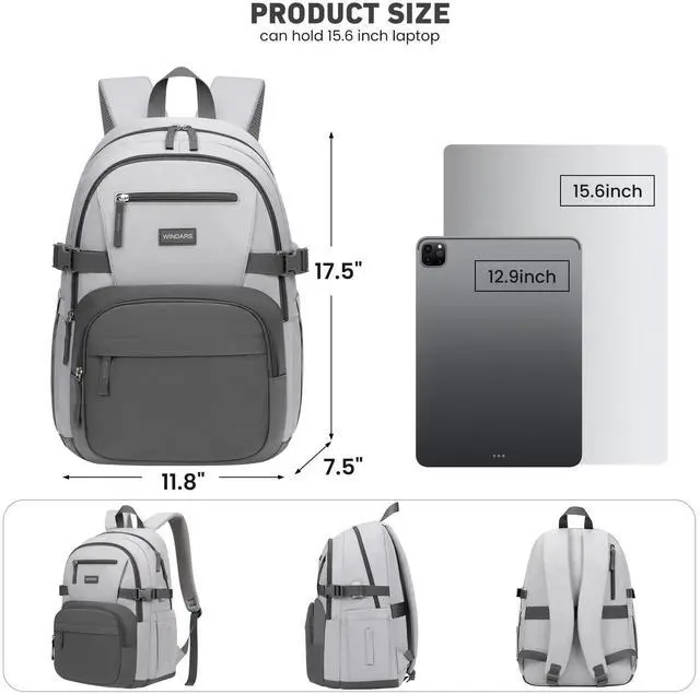 Alt view image 3 of 5 - WINDARS Backpack for School Girls, Cute High School Backpacks for Teens Women Student Large Bookbag 15.6 Inch Laptop Bag with USB Charger Port for College Work Travel Trip (Dark Grey & Light Grey)