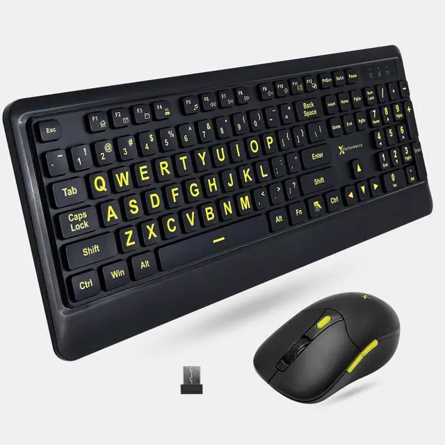 Main image of X9 Performance Large Print Wireless Keyboard and Mouse Combo - 4X Larger Oversize Yellow Letters for Seniors and Low Vision Users - 2.4Ghz Wireless Mouse and Keyboard Combo for PC