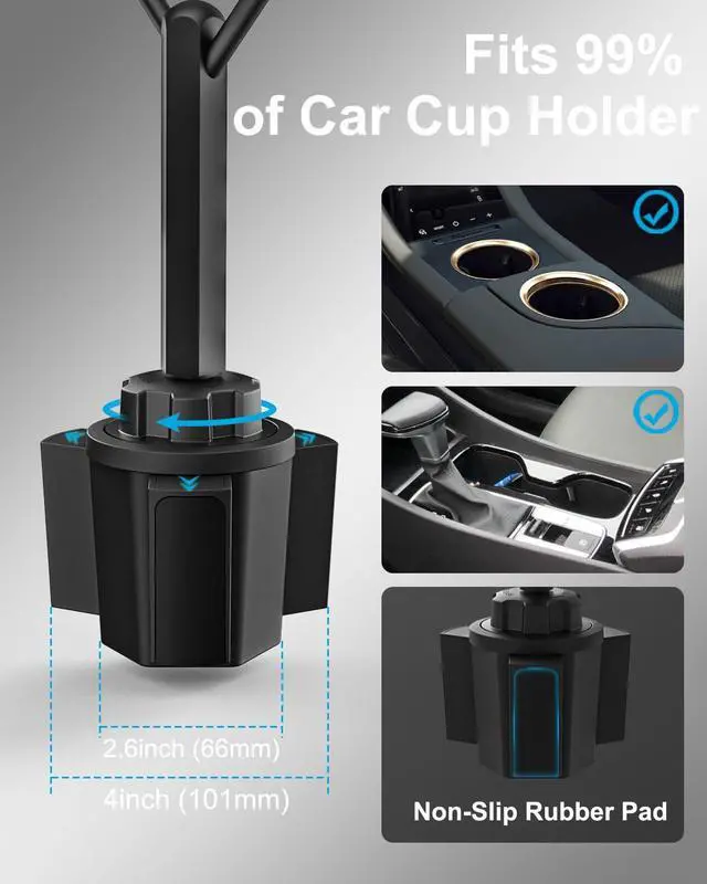 Alt view image 3 of 5 - woleyi Dual Tablet Holder for Car Cup - [Double Metal Arm] Heavy Duty Adjustable Car Cup Holder Tablet Mount for Truck, Compatible with iPad Pro Air Mini, Galaxy Tabs, Z Fold, iPhone, 4.7-13" Devices