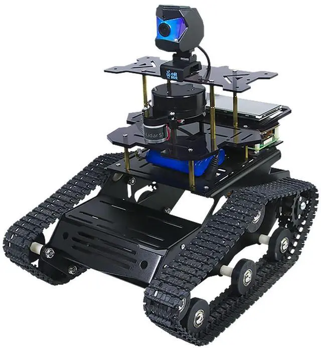 Main image of XiaoR Geek Raspberry Pi Smart AI Robot Car Kit, ROS SLAM Tank Car with LIDAR Mapping Navigation, Hd Camera, 3.5 inch Touch Display Programming Project for Adults(Black with Raspberry Pi)