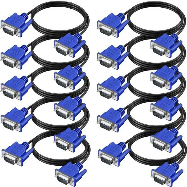 Main image of XiAyriky VGA Cable 5 FT 10-Pack, Computer Monitor VGA Cord, VGA Male to Male Cord 1080P Full HD High Resolution for Monitor TV Computer Projector-5FT/1.5M