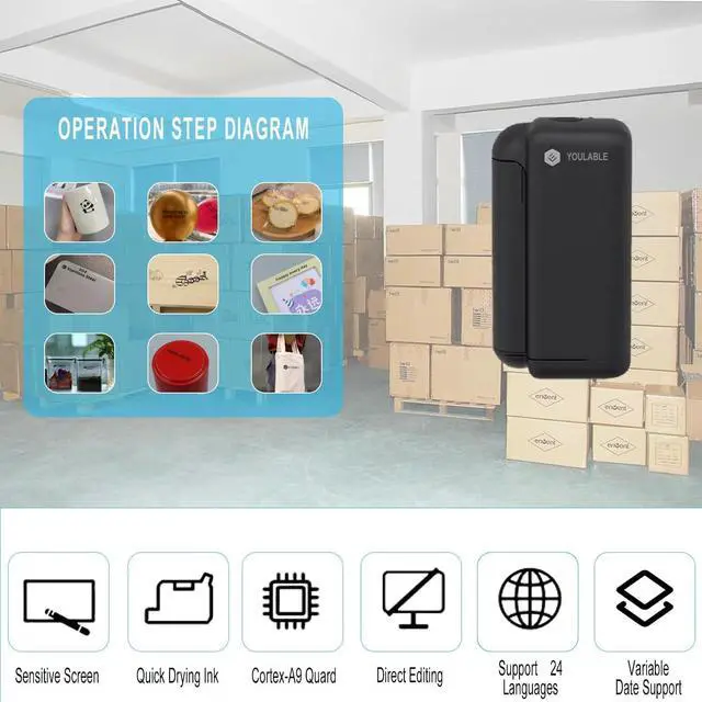 Alt view image 4 of 5 - YOULABLE Portable Mini Handheld Inkjet Label Printer with Quick-Dry Ink Bluetooth Wireless Smart Printing Machine Logo QR Code Barcode PrintInd for Canvas Plastic Glass Wood and Metal Material