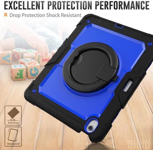 Alt view image 5 of 5 - ZSLVPN for iPad Air 13 Inch Case M3 2025 / M2 2024, Heavy Duty Drop Protection Case with Screen Protector- Pencil Holder- Rotating Stand & Handle- Shoulder Strap-Shockproof Rugged Cover, Black/Blue