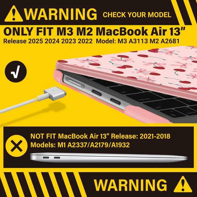 Alt view image 3 of 5 - IBENZER Compatible with 2025 2024 2023 2022 MacBook Air 13 inch Case M4 A3240 M3 A3113 M2 A2681, Hardshell Case & KeyboardCover & ScreenFilm & Type-C for Mac Air 13.6, Cherry, AT13-KK-CHRY+2TC