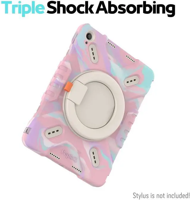 Alt view image 4 of 5 - PEPKOO Triple Shock Protection Case for iPad 10th Generation 10.9 inch 2022, Kids Boy Girl Rugged Cover with Pencil Holder, Kickstand Handle, Shoulder Strap (Colorful Pink)