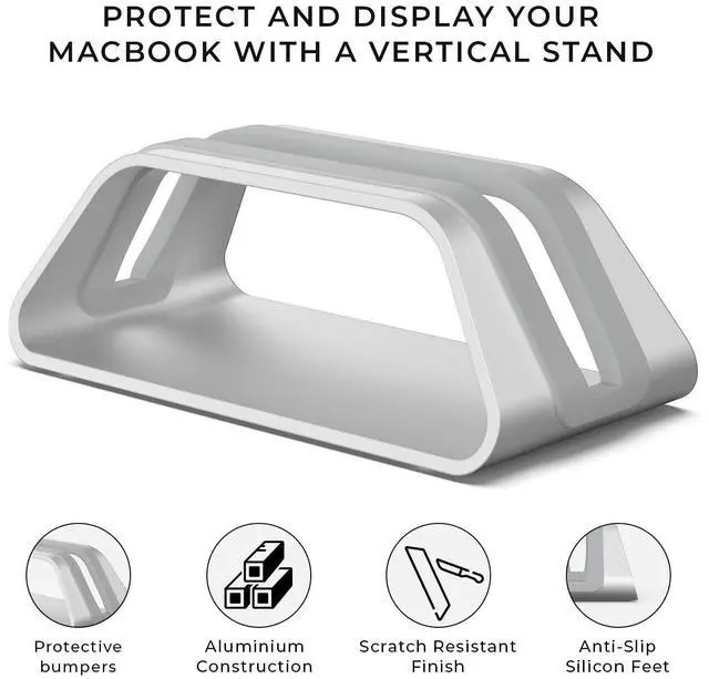 Alt view image 2 of 5 - HumanCentric Vertical Laptop Stand Compatible with MacBook Pro and MacBook Air, Holder for Personal Computer Desk Stand, Aluminium, Exchangeable Inserts to Fit Different Device Models, Silver