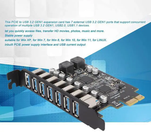 Alt view image 3 of 5 - Pcie USB Card Pcie USB 3.2 Metal, Plastic 7 Port Pcie Expansion Card 7 Ports USB 3.2 Gen1 5Gbps High Speed Stable Power USB 3.2 Gen1 Front Expansion Card