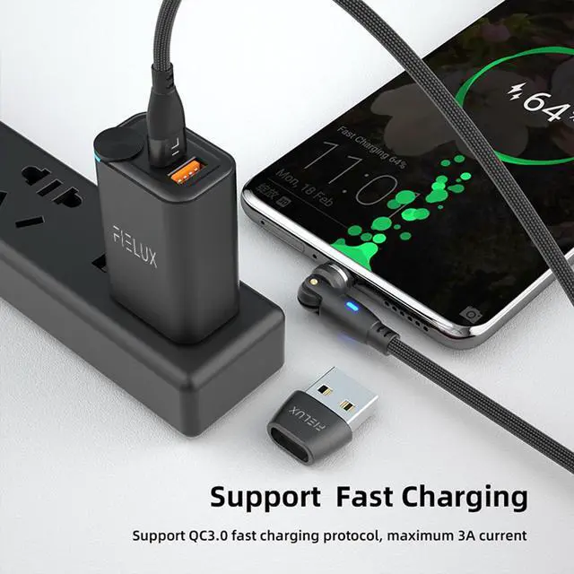 Alt view image 5 of 5 - FIELUX 240W USB C to USB C Cable [2 Pack 6FT/6FT + USB A Adapter] + 65W Dual Port USB A & USB C Wall Charger (Black)