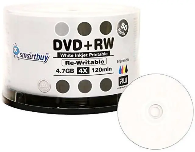 Alt view image 2 of 3 - 50 Pack Smartbuy Blank DVD+RW 4X 4.7GB 120Min White Inkjet Hub Printable Rewritable DVD Media Disc