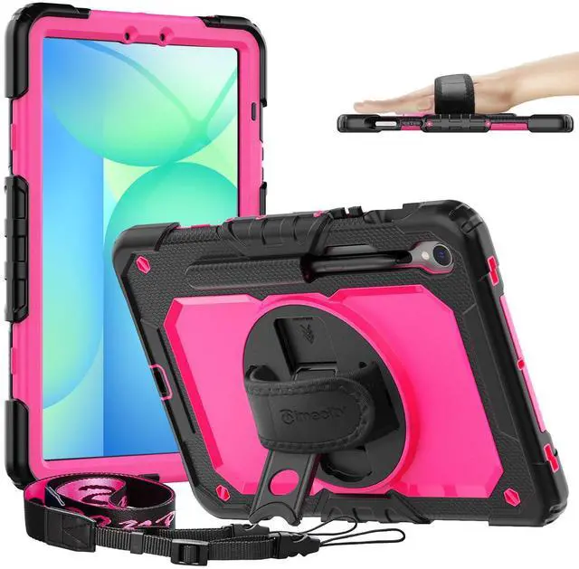 Main image of Timecity Case for Samsung Galaxy Tab S10 FE/ S9 FE 5G 10.9 Inch/ S9 11 Inch - Heavy Duty Protective Cover with Screen Protector, Rotating Stand, Shoulder Strap & S Pen Holder | Kids-Friendly, Rose