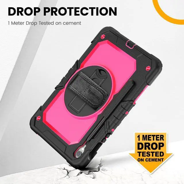 Alt view image 3 of 5 - Timecity Case for Samsung Galaxy Tab S10 FE/ S9 FE 5G 10.9 Inch/ S9 11 Inch - Heavy Duty Protective Cover with Screen Protector, Rotating Stand, Shoulder Strap & S Pen Holder | Kids-Friendly, Rose