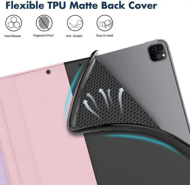 Alt view image 5 of 5 - Dteck for iPad Pro 11-Inch M4 Folio Case 11" 2024 Release, PU Leather Cute Case with Adjustable Stand Angles/Auto Sleep Wake, Pencil Holder/Hand Strap, Protective Lightweight Slim Cover, Pink Blossom