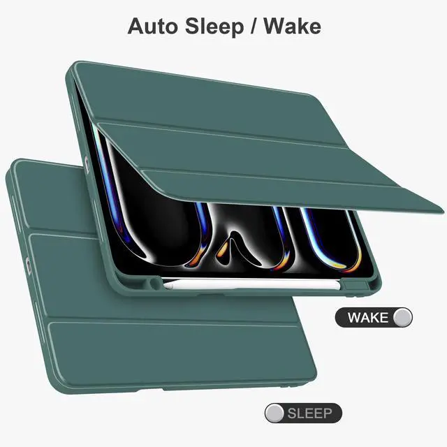 Alt view image 2 of 5 - Batianda Hybrid Case for iPad Pro 13-inch 2024 M4 Chip [Built-in Apple Pencil Slot] Stylish Design Premium Cover with Clear Back Shell TPU Bumper Auto Wake/Sleep, Teal