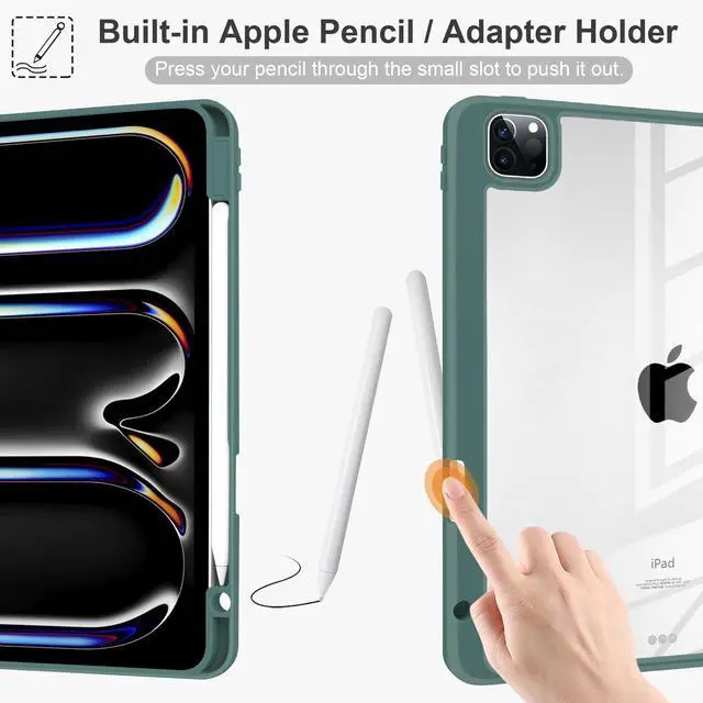 Alt view image 4 of 5 - Batianda Hybrid Case for iPad Pro 13-inch 2024 M4 Chip [Built-in Apple Pencil Slot] Stylish Design Premium Cover with Clear Back Shell TPU Bumper Auto Wake/Sleep, Teal