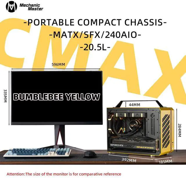 Alt view image 3 of 5 - Mechanical Master C+Max Desktop Compact with Handle - MATX case,Specially Designed for Longer GPUs, Supporting 240 AIO and ATX14cm/SFX PSU, Multi-Function Bracket (HDD/Fan) (Vitality Yellow)