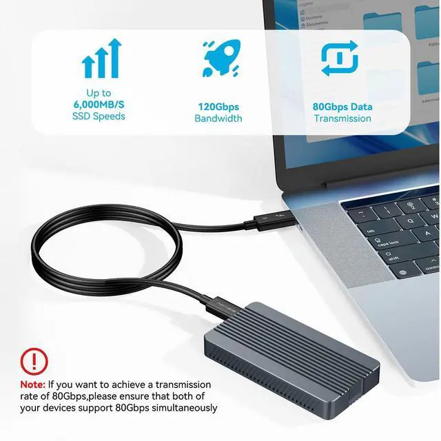 Alt view image 2 of 5 - ACASIS [Intel Certified 80Gbps Thunderbolt 5 Cable 1.6FT, USB C Video Display Cable Support 80Gbps, 120Gbps Bandwidth, 16k@60Hz, 8K@60Hz, 4K@540Hz Compatible with Thunderbolt 4/3, USB4, PD 240W