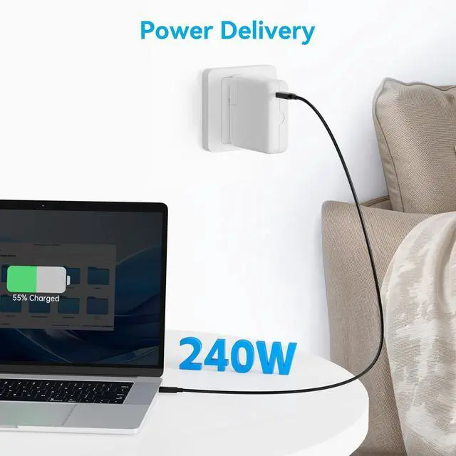 Alt view image 3 of 5 - ACASIS [Intel Certified 80Gbps Thunderbolt 5 Cable 1.6FT, USB C Video Display Cable Support 80Gbps, 120Gbps Bandwidth, 16k@60Hz, 8K@60Hz, 4K@540Hz Compatible with Thunderbolt 4/3, USB4, PD 240W