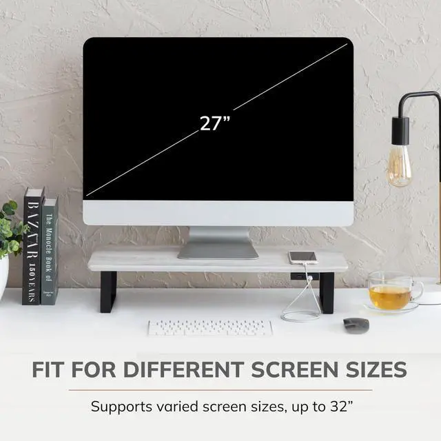 Alt view image 5 of 5 - Anji Mountain Monitor Stand - Desktop Organizer & Laptop Riser, Ergonomic Monitor Riser, Space-Saving Monitor Stand for Desk, Durable Construction, Easy Assembly, Ideal for Home & Office,White Wash