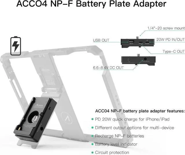Alt view image 4 of 5 - Accsoon PowerCage II iPad Case with NP-F Battery Adapter, Protective Case for ipad Gen 7, 8, 9, 10, pad Air 3, 4, 5, ipad Pro 10.5inch, 11inch (Gen 1, 2, 3, 4),Use with SeeMo/SeeMo Pro/Nano