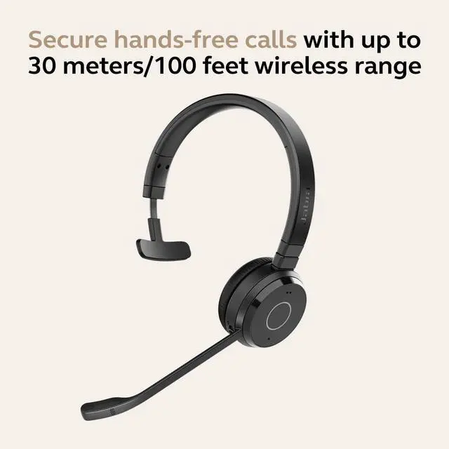 Alt view image 4 of 5 - Jabra Evolve 65 TE (Third Edition) Wireless Single-Ear Headphones - Noise-Canceling Mic, 16 hr Battery Life, Dual Connectivity, MS Teams Certified, Supports Other Platforms, Black