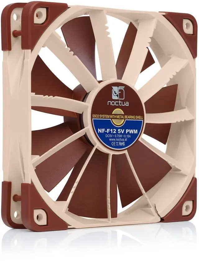 Alt view image 4 of 5 - Noctua NF-F12 5V PWM, Premium Quiet Fan with USB Power Adaptor Cable, 4-Pin, 5V Version (120mm, Brown)