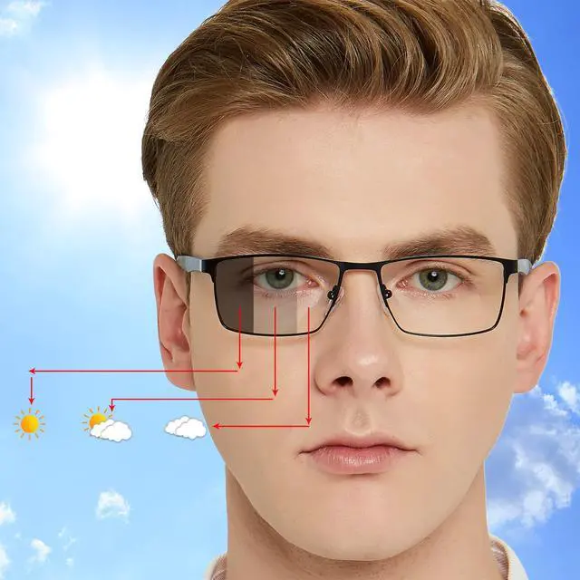 Alt view image 2 of 5 - OCCI CHIARI Men's Photochromic Blue Light Blocking Glasses Driving sunglasses UV Protection Outdoor Fishing Running Computer Eyewear (Blue)