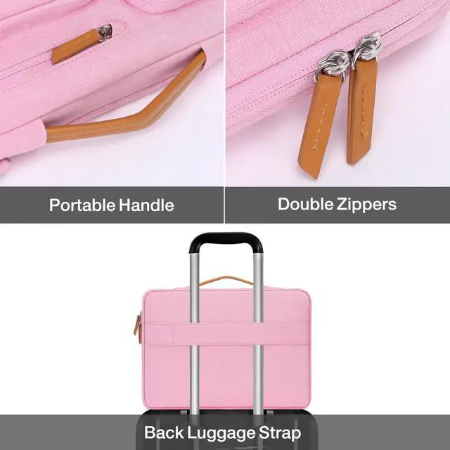 Alt view image 4 of 5 - MOSISO 360 Protective Laptop Case 15 inch, 15 inch Laptop Sleeve Compatible with MacBook Air M4 M3 M2 2025 2024 2023, Dell XPS Plus, Side Open Carrying Case with 4 Zipper Pockets&Handle, Pink