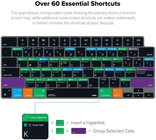 Alt view image 2 of 5 - JCPal Microsoft Excel Shortcut Guide Keyboard Cover for Apple MacBook Pro 14 inch (M1-M5) and MacBook Pro 16 inch (M1-M4) and MacBook Air 13 inch and MacBook Air 15 inch (M2-M4) (US-Layout)