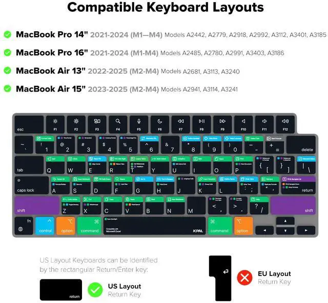 Alt view image 5 of 5 - JCPal Microsoft Excel Shortcut Guide Keyboard Cover for Apple MacBook Pro 14 inch (M1-M5) and MacBook Pro 16 inch (M1-M4) and MacBook Air 13 inch and MacBook Air 15 inch (M2-M4) (US-Layout)