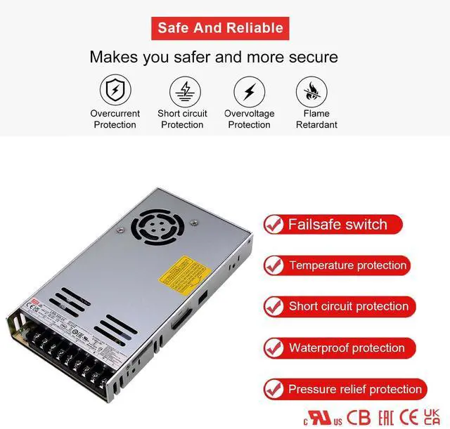 Alt view image 5 of 5 - Mean Well LRS-350-24 350.4W 24V 14.6A AC-DC Single Output Switching Power Supply - High Efficiency, 1U Low Profile, Built-in Fan, Wide Input Voltage - Industrial Power Supply, CNC Machinery