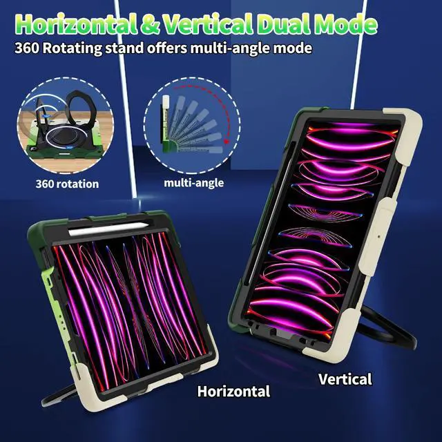 Alt view image 2 of 5 - ROISKIN for iPad Air 5th 4th Generation Case (2022 2020) 10.9 inch & iPad Pro 11 Case 4th/3rd/2nd/1st Gen[Screen Protector, Pen Holder,15ft Drop Protection]with 360 Stand Hand Strap for Kids Women Man