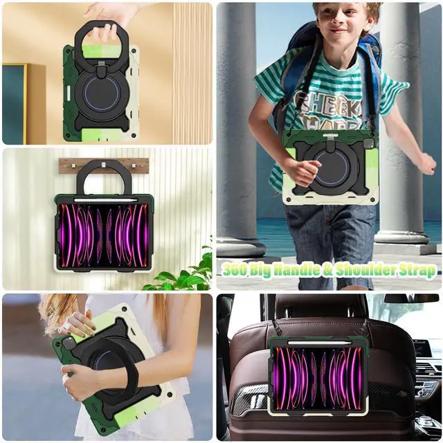 Alt view image 3 of 5 - ROISKIN for iPad Air 5th 4th Generation Case (2022 2020) 10.9 inch & iPad Pro 11 Case 4th/3rd/2nd/1st Gen[Screen Protector, Pen Holder,15ft Drop Protection]with 360 Stand Hand Strap for Kids Women Man