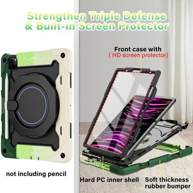 Alt view image 4 of 5 - ROISKIN for iPad Air 5th 4th Generation Case (2022 2020) 10.9 inch & iPad Pro 11 Case 4th/3rd/2nd/1st Gen[Screen Protector, Pen Holder,15ft Drop Protection]with 360 Stand Hand Strap for Kids Women Man