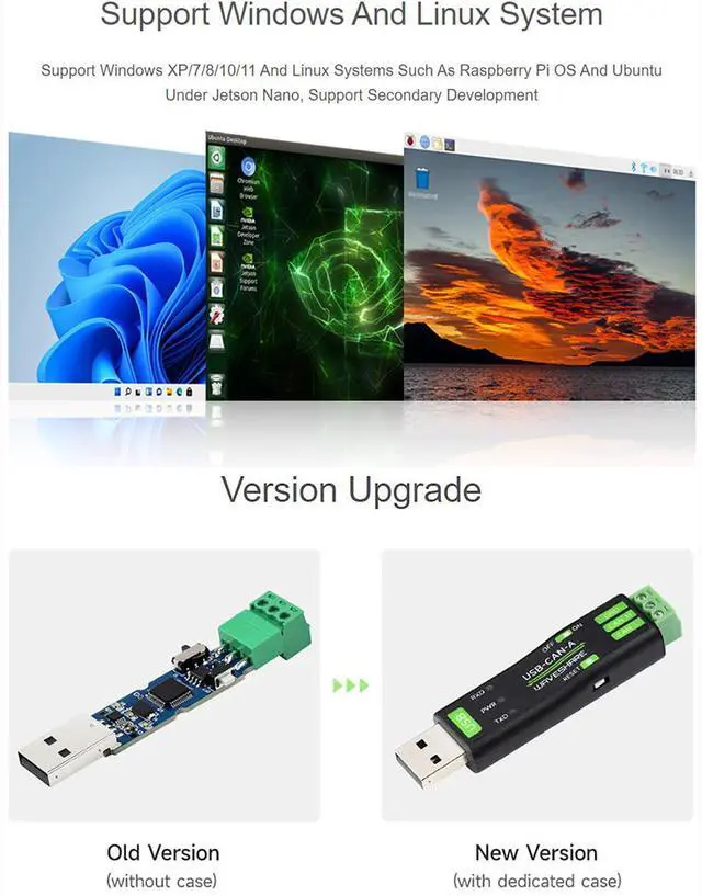 Alt view image 3 of 5 - waveshare USB to CAN Adapter Model A STM32 Chip Solution, CAN Baud Rate 5kbps~1Mbps is Configurable, Support Windows XP/7/8/10/11 and Linux Systems, Multiple Working Modes