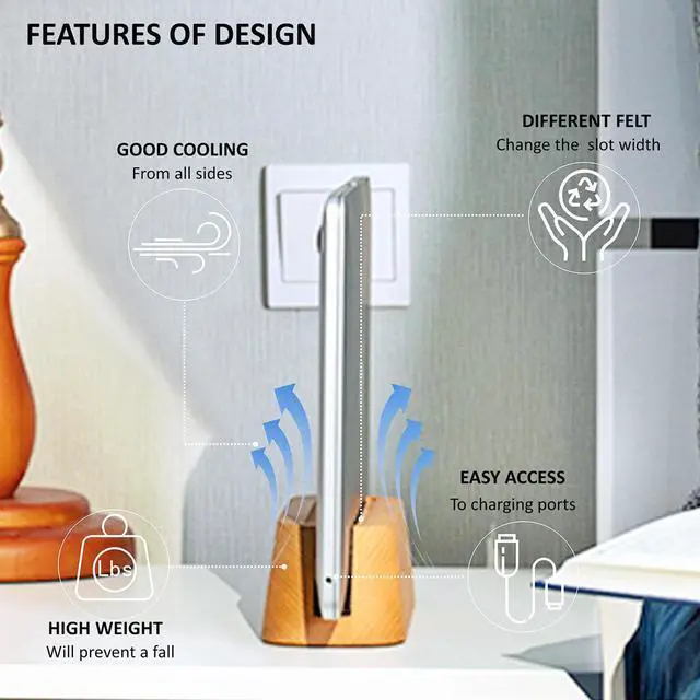 Alt view image 5 of 5 - ACODE Wood Vertical Laptop Stand, Laptop Holder for Desk Compatible with MacBook Pro Air Surfaces,Laptops Storage Rack Slot Thickness 0.59" to 0.71",Upright Laptop Holder for Desk