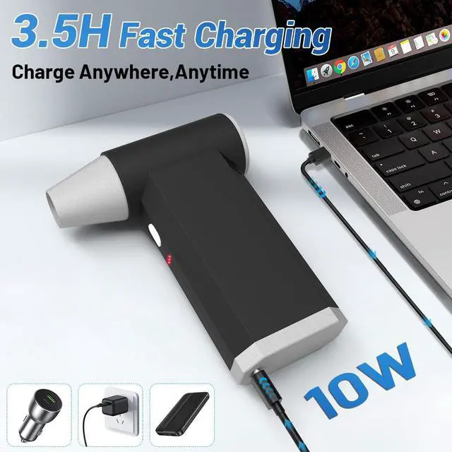 Alt view image 4 of 5 - Electric Air Duster-180000RPM Compressed Air Duster, Super Power Cordless Jet Air Blower, 3-Gear Adjustable Mini Rechargeable Turbo Fan for Computer, Keyboard, House, Outdoor and Car, Gifts for Men