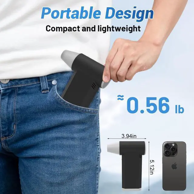 Alt view image 5 of 5 - Electric Air Duster-180000RPM Compressed Air Duster, Super Power Cordless Jet Air Blower, 3-Gear Adjustable Mini Rechargeable Turbo Fan for Computer, Keyboard, House, Outdoor and Car, Gifts for Men